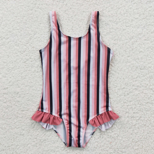 baby girls pink stripe swimsuits S0049