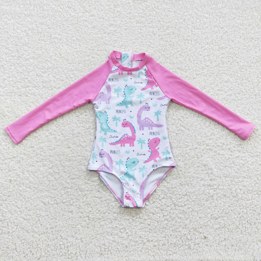 girls long sleeve dinosaur swimsuit S0076