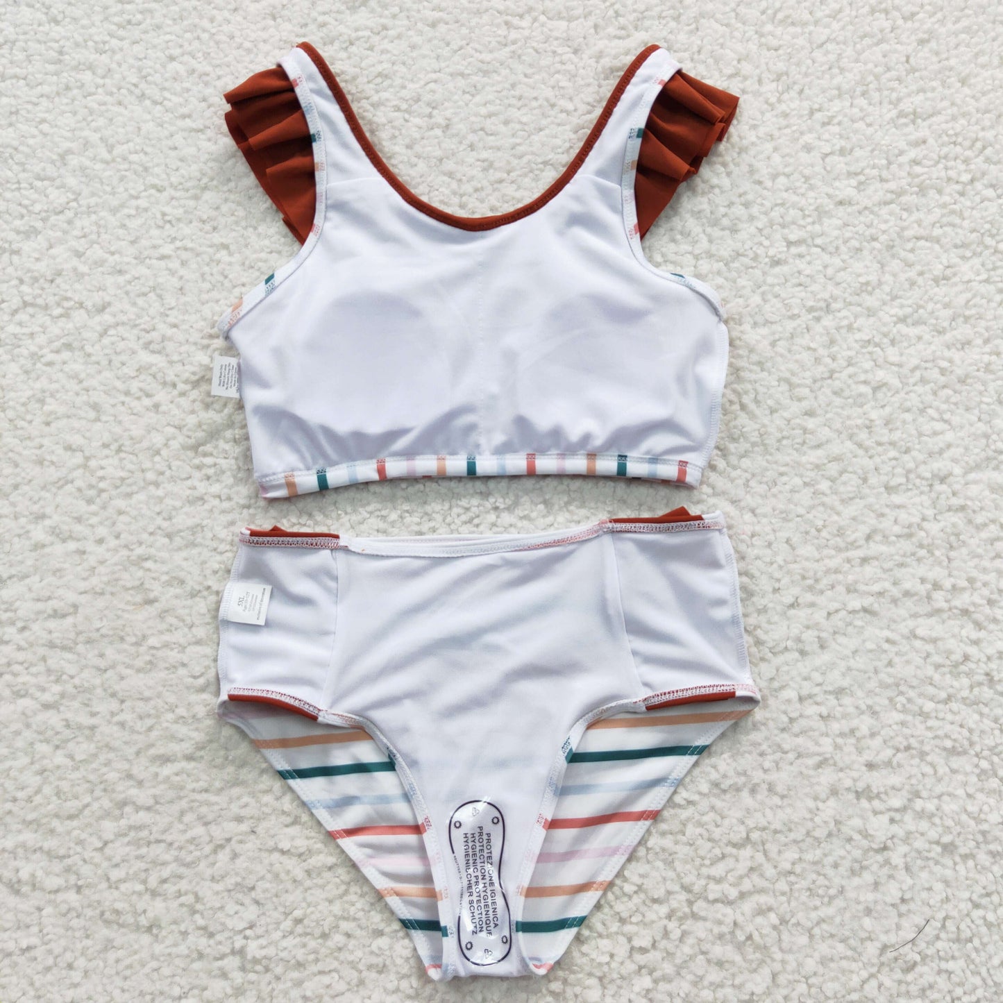 girls brown stripe swimwear S0082