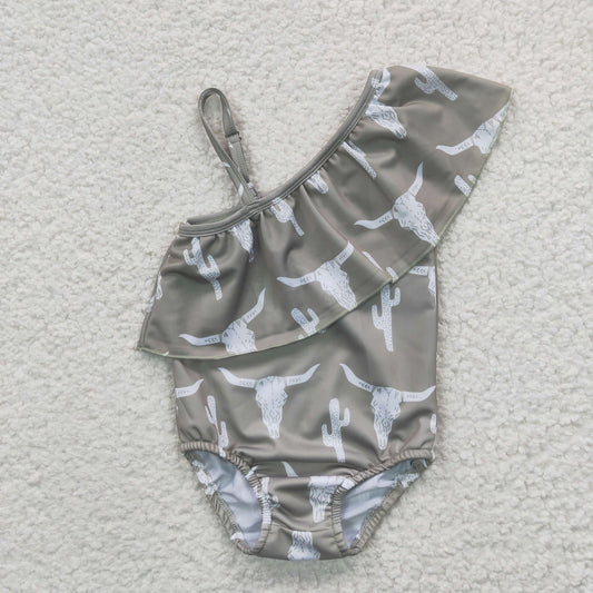 cow printed grey swimsuit S0106