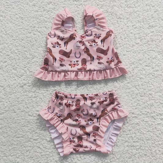 girls pink 2 pieces swimwear S0107