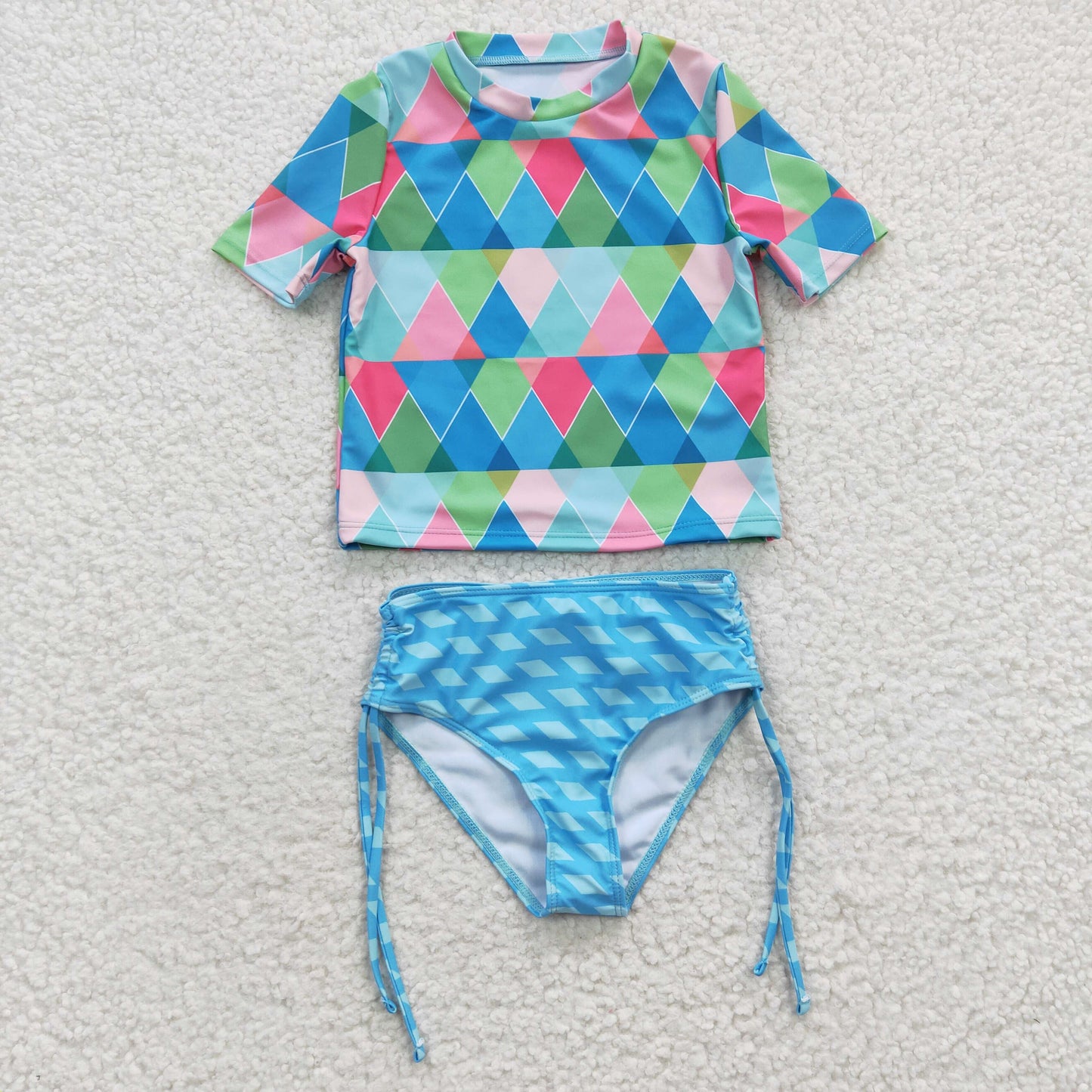 girls blue rhombus swimwear S0114