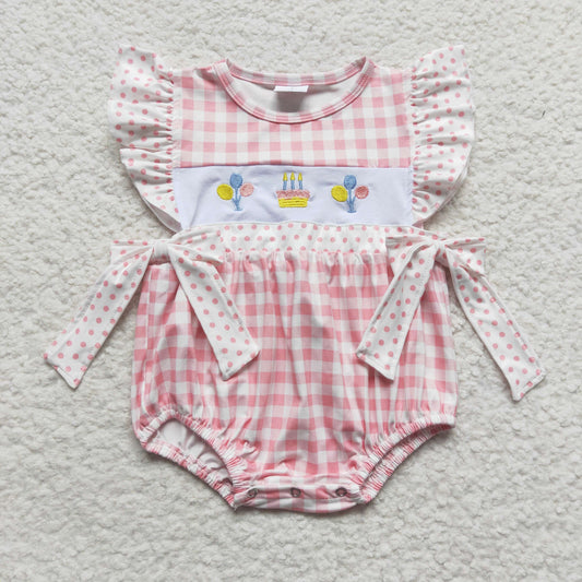 baby girls balloon cake embroidery onesies SR0269