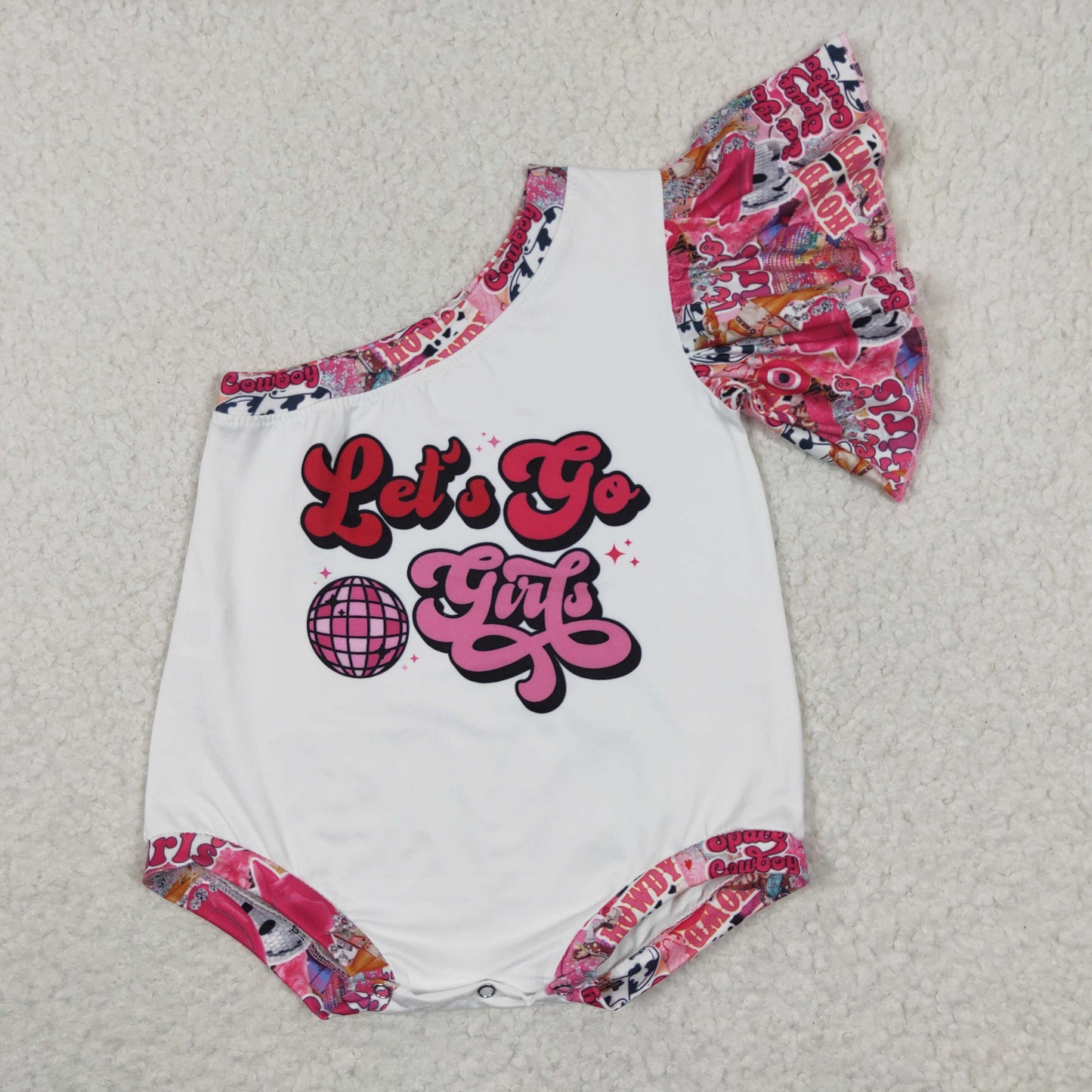 "let's go" baby girls single sleeve romper SR0319