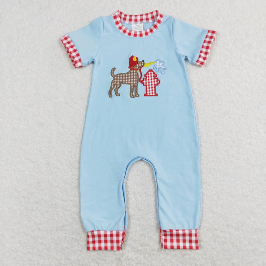 SR0664 baby boy clothes fire dog summer romper