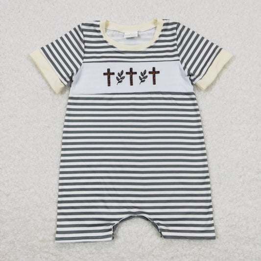 SR0814 baby boy clothes  embroidery cross boy easter romper