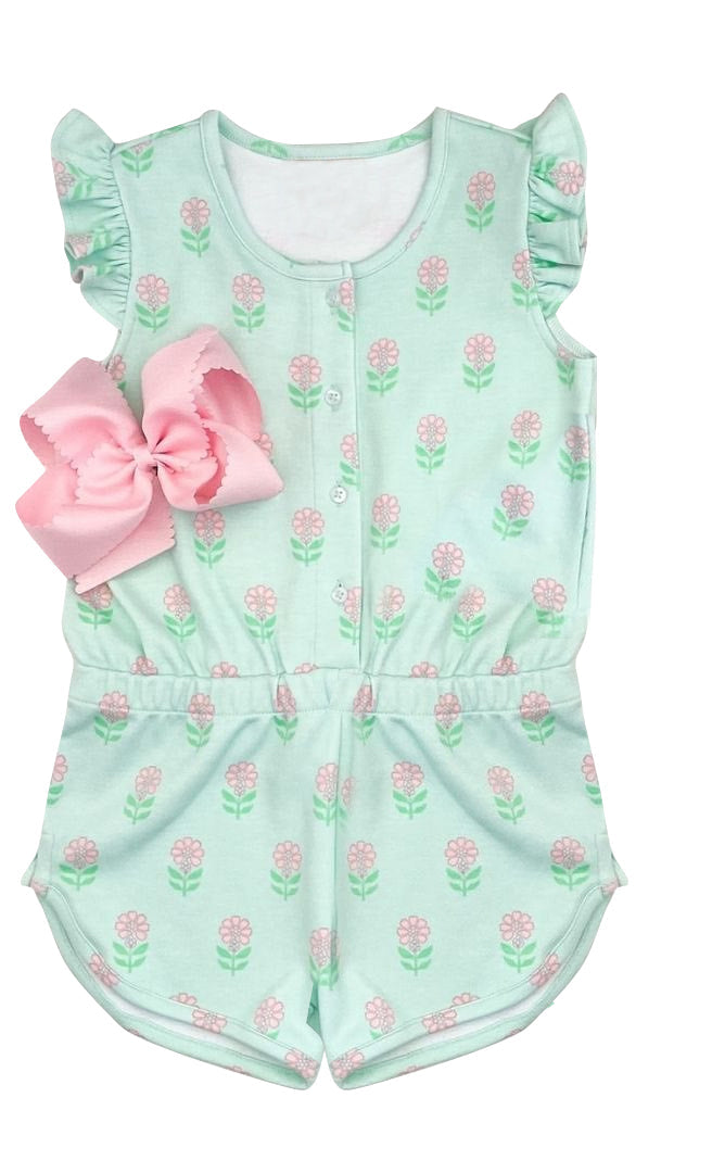 SR0998 pre-order baby girl clothes flower green girl summer romper