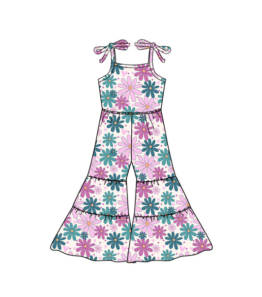 SR1006 pre-order baby girl clothes purple flowers girl summer jumpsuit