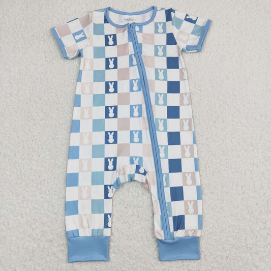 SR1013 baby boy clothes rabbit plaid boy zipper summer romper