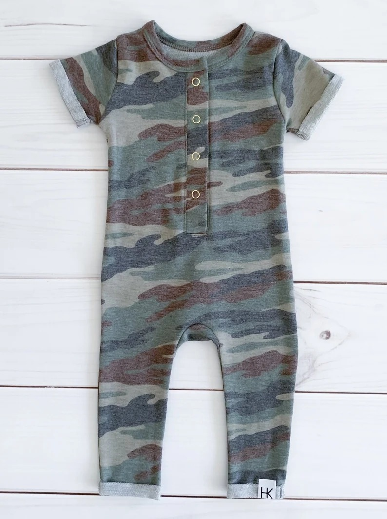 SR1047 pre-order baby boy clothes camouflage toddler boy summer romper