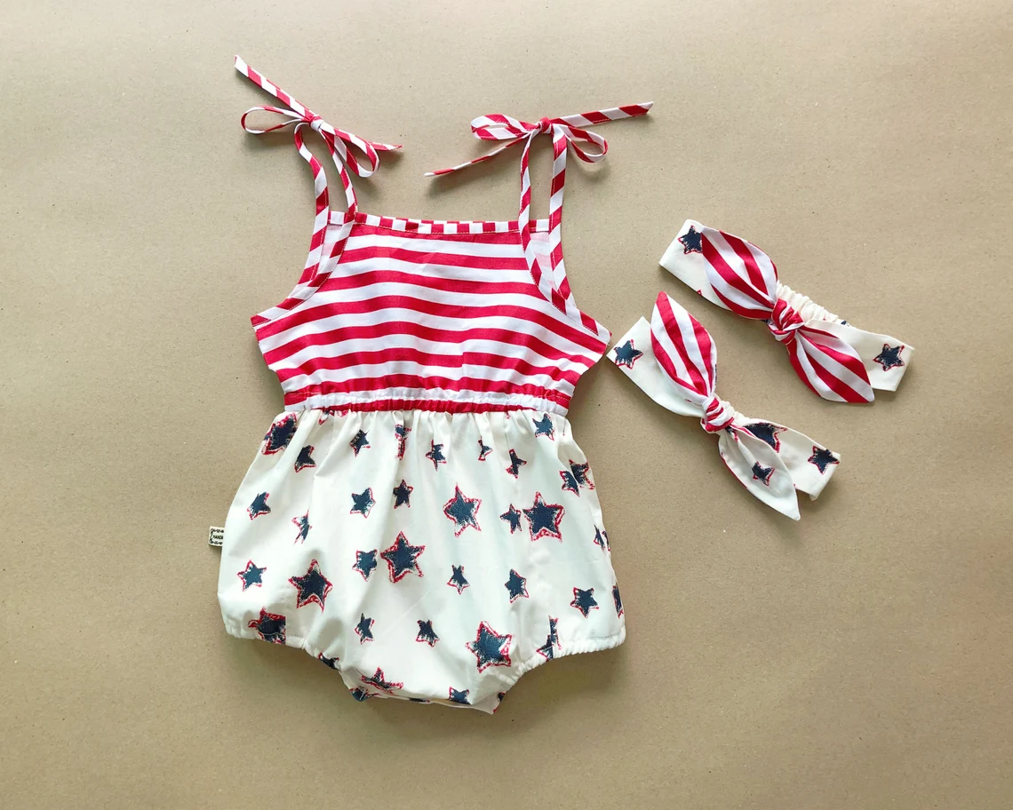 SR1056 pre-order baby girl clothes star 4th of July patriotic toddler girl summer bubble