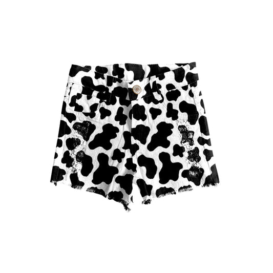 Cow print denim shorts-preorder