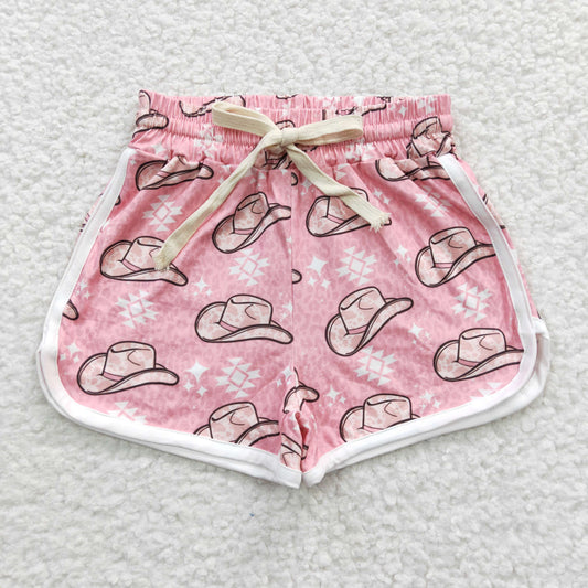 hat printed girls pink shorts SS0086