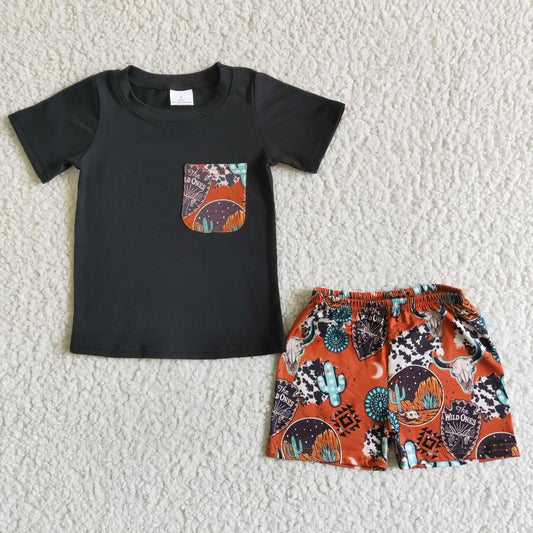 Heifer black cactus T-shirt shorts set BSSO0014