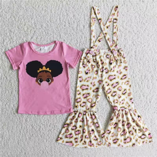 Girl pink top leopard pants Outfit