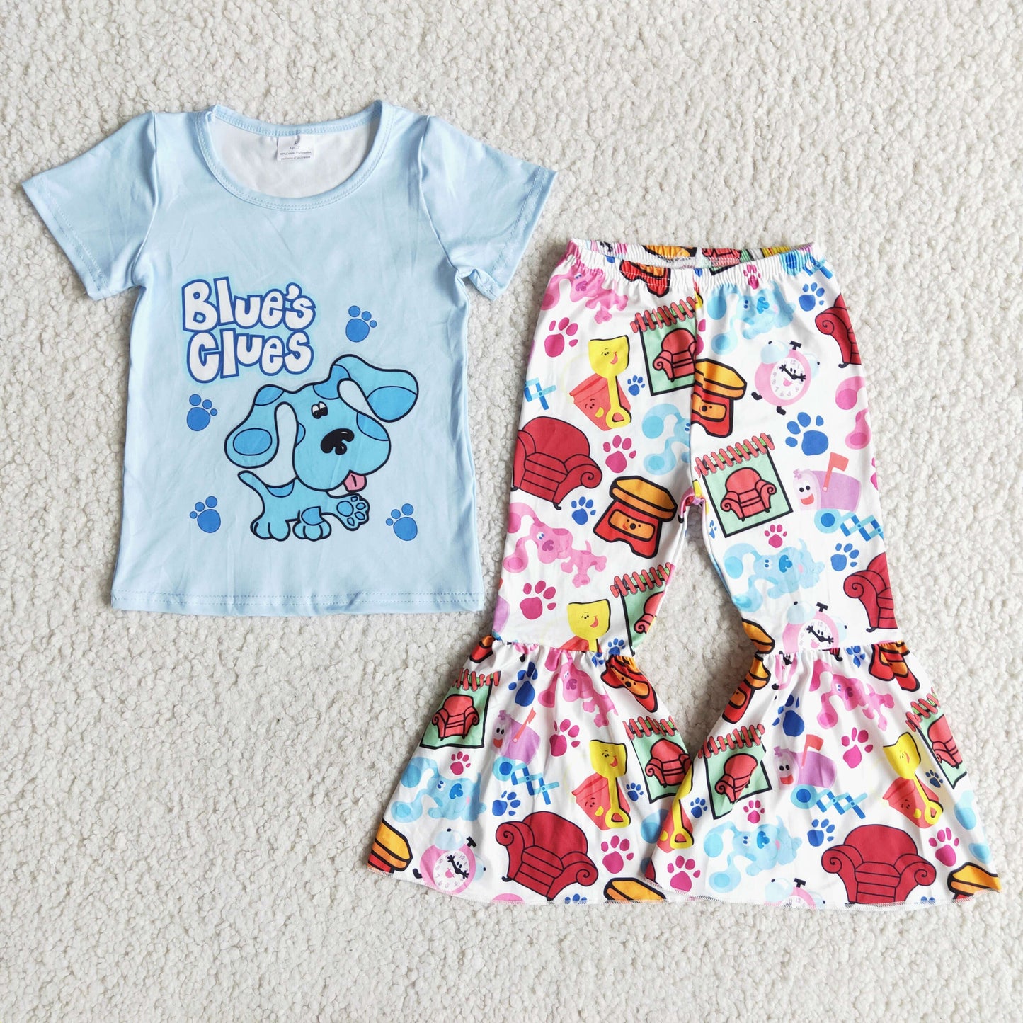 Blue's Clues Blue Dog short sleeve T-shirt Bell Bottom Pants Set