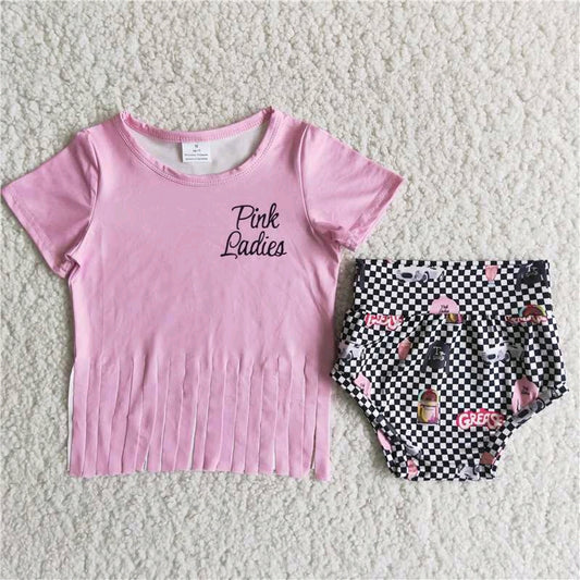 Pink ladies tassel T-shirt bummie set D13-18