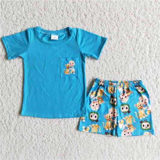 Cartoon Blue T-shirt shorts Set