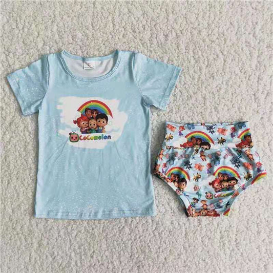 Cartoon Blue T-shirt Bummie Set B15-15