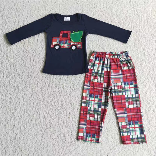 Christmas tree car boy Embroidered Set