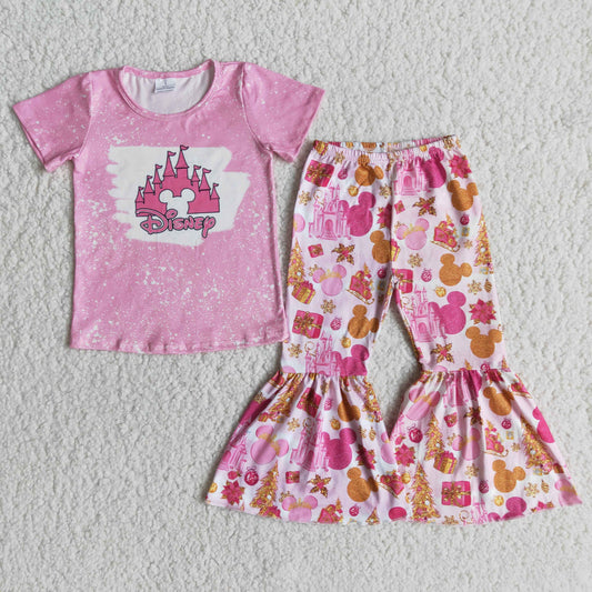 Mickey Pink T-shirt bell bottoms outfits E6-30