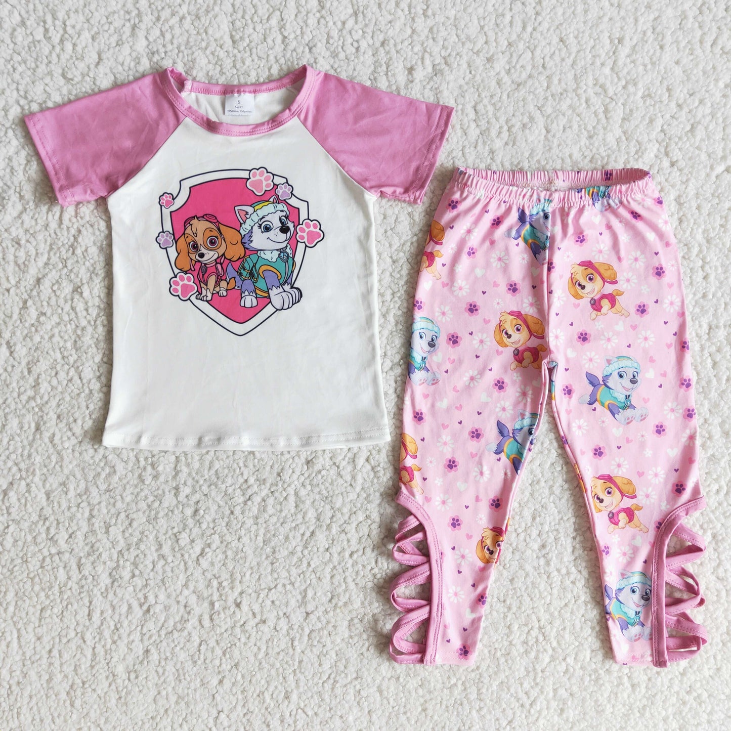 Pink Cartoon Dog T-shirt Legging pants Set