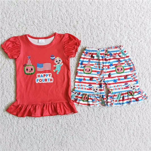 Cartoon 4th of July tops shorts Set D8-13