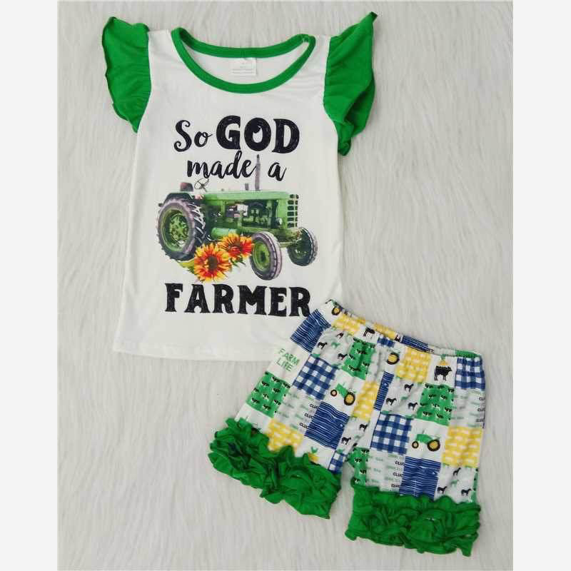 So god made a farmer short sleeve shorts ruffle set