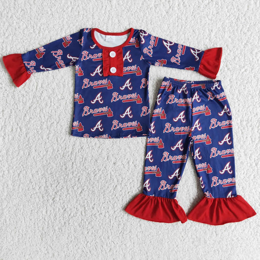 Braves girl ruffle pajamas set