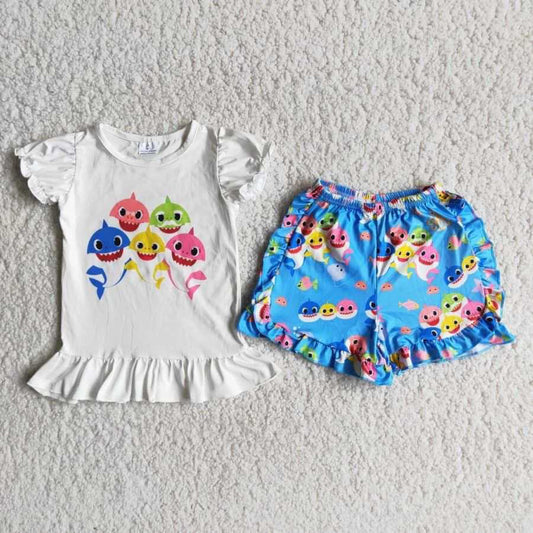 Baby shark ruffle shorts Set