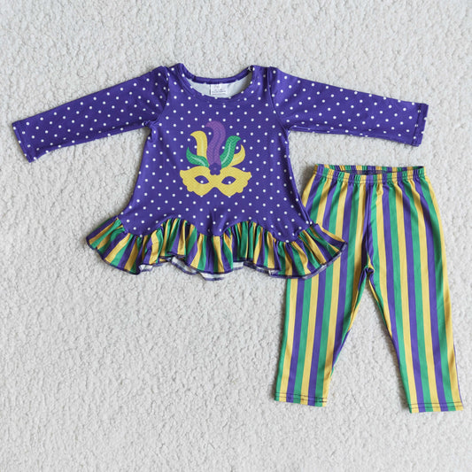 Purple Mardi Gras Top Stripe pants Set