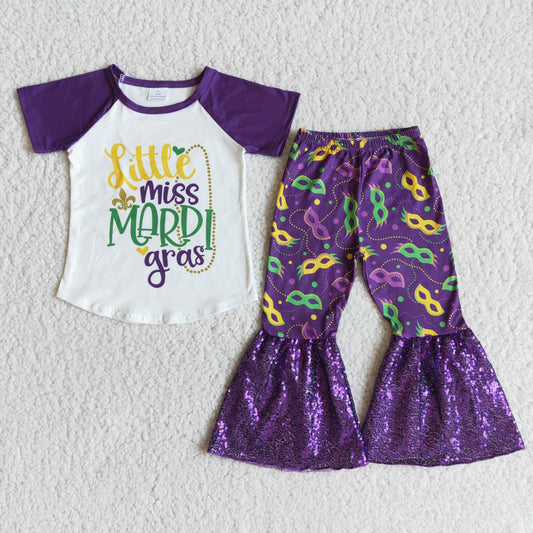 Little Miss Mardi Gras Sequins Bell bottom Pants Set