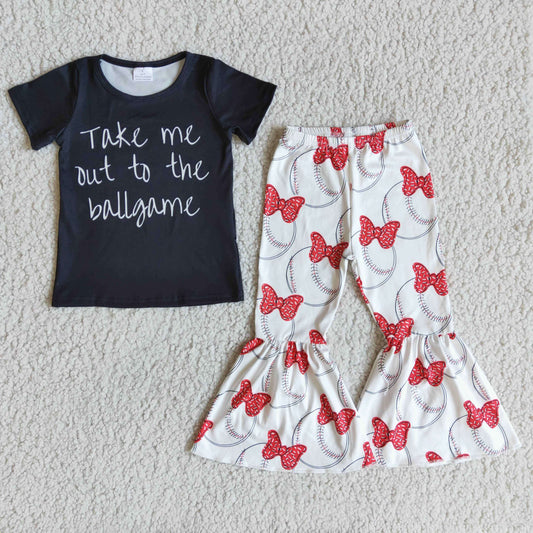 Take Me out to the ballgame Black t-shirt Football print pants Set