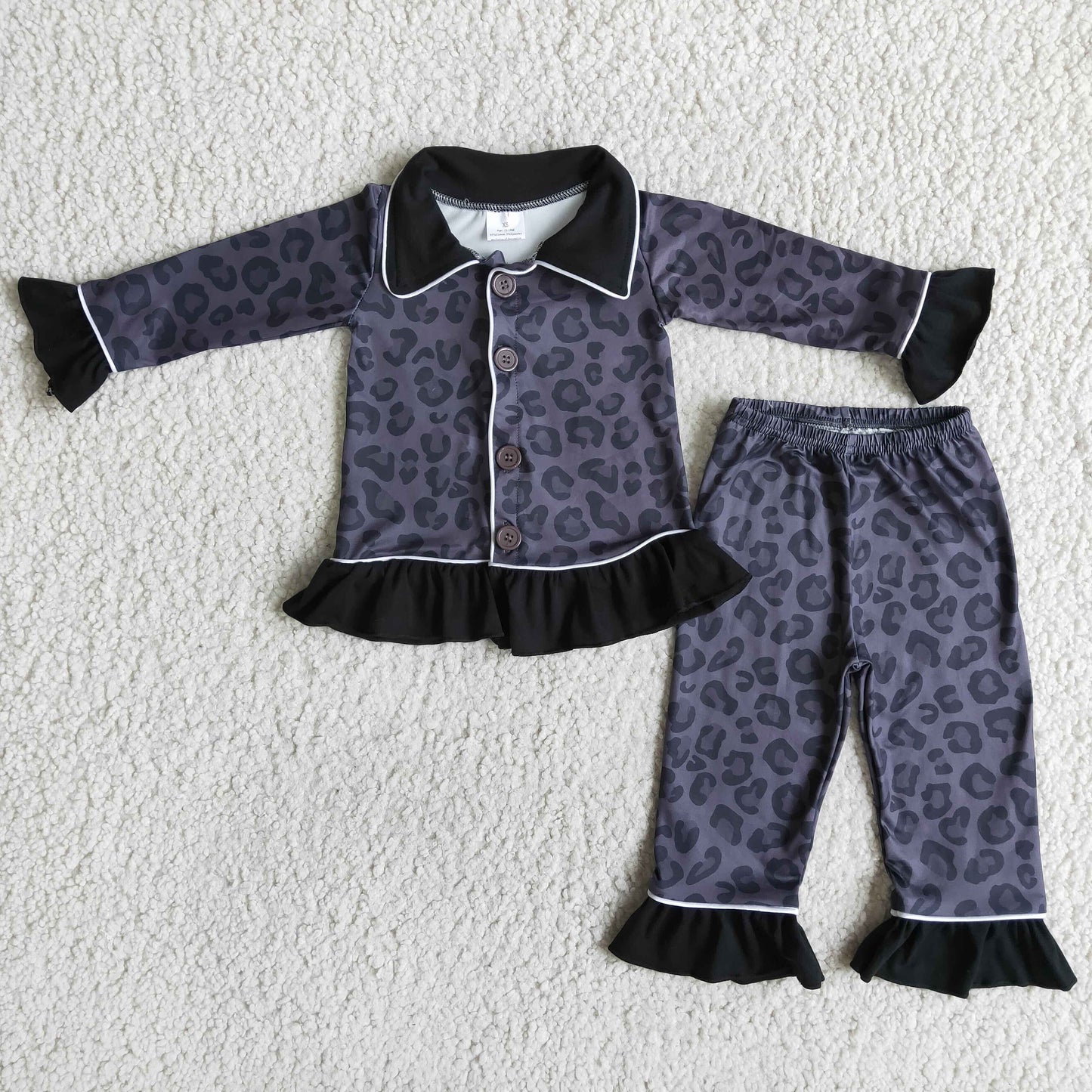 Girls Black Leopard Pajamas Set