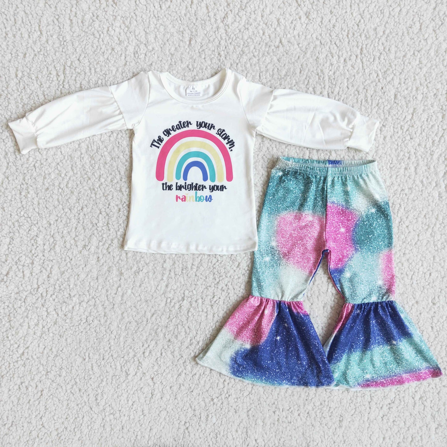 6 A5-15 Rainbow Girl long sleeve bell bottom Pants Set-promotion 2023.10.30