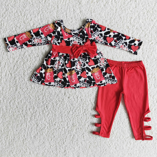 6 A25-30 girl Valentine's Day RED Bow Legging pants Set-promotion 2023.10.30